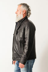 Herren Lederjacke schwarz Lammnappa mit heraustrennbare Textilsteppjacke in blau