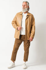 Längerer sportlicher Herren Lederparka aus Lammnappa in Camel wattiert