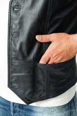 Klassische Herren Lederweste aus Lammnappa in dunkel blau ungefüttert