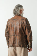 Halblange Herren Lederjacke aus Neuseeland Lammnappa antikbraun mit vielen Taschen