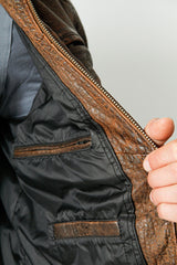 Halblange Herren Lederjacke aus Neuseeland Lammnappa antikbraun mit vielen Taschen