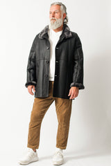 Klassische Herren Winter Lammfelljacke in schwarz nappiert zum knöpfen