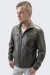 Kurze Lederjacke in Vintage Oliv