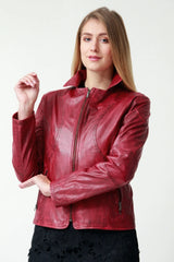 Damen Lederjacke kurz rot vintage leicht