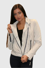 kurze weiße kurze Damen Lederjacke Lammnappa