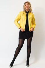 Kurze Damen Lederjacke in Lammnappa gelb mit Stehkragen und Reißverschluss