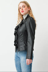 echte kurze Damen Lederjacke super leicht, schwarz, Reißverschluss, Lammnappa