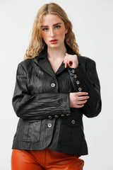 Damen Leder Blazer schwarz