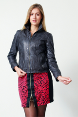 Kurze Damen Lederjacke im Washed-Look