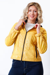 Kurze Damen Bikerstyle Lederjacke aus Lammnappa in Gelb vintage Look