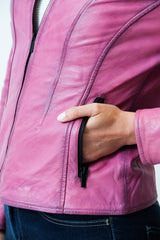 Kurze Damen Lederjacke antik Gelb aus Lammnappa mit Kapuze