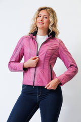 Kurze Damen echte Lederjacke antik Gelb aus Lammnappa mit Kapuze