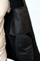 Schwarze Herren Lammfell-Bomber-Jacke