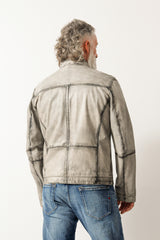 Dünne leichte Herren Lederjacke Lammnappa in hell Grau Vintage Optik
