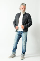 Herren Biker Lederjacke navy blue vintage