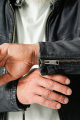 Kurze Herrenbikerstyle Lederjacke navy Blue in sheep Nubuk mit Kapuzeteil