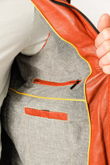 Kurze Herren Biker Style Übergangs Lederjacke aus Lammnappa in orange