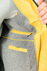 Kurze Herren Biker Style Übergangs Lederjacke Lammnappa in Yellow gelb