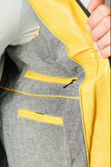 Kurze Herren Biker Style Übergangs Lederjacke Lammnappa in Yellow gelb