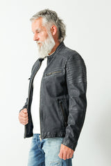 Herren Biker Lederjacke navy blue vintage