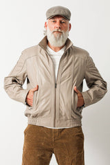 Leichter Herren Lederblouson Bundjacke Lammnappa in ivory mit Stehkragen