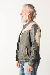 Sportliche dreifarbige kurze Herren Lederjacke mit Stehkragen aus Lammnappa