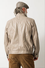 Leichter Herren Lederblouson Bundjacke Lammnappa in ivory mit Stehkragen