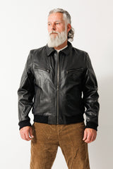 Herren Collejacke Bomberjacke aus Rindnappa in schwarz mit Strickbündchen