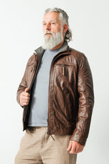 Kurze Herren Lederjacke Lammnappa mit rausnehmbarem Krageneinsatz in braunem Lammnappa