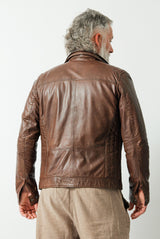 Kurze leichte Herren Lederjacke braun in Lammnappa mit extra Kragenteil aus Stoff