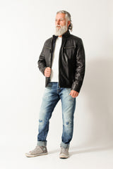 Herren Lederjacke schwarz Lammnappa mit heraustrennbare Textilsteppjacke in blau