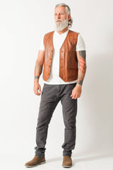 Herren Style Lederweste aus Lammnappa in cognac vintage Look