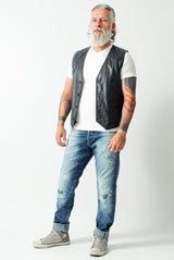 Klassische Herren Lederweste aus Lammnappa in dunkel blau ungefüttert