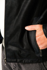 Kurze Herren Lederjacke exklusiv aufwendig in Marineblau aus Lammnappa