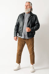 Kurzer Herren Lederblouson Lederjacke mit leichter wattierung aus Lammnappa Petrol schwarz