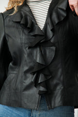 sehr leichte kurze Damen Lederjacke schwarz