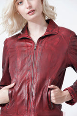 Kurze Damen Lederjacke im Washed-Look