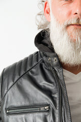 Herren Biker Lederjacke aus Kalsnappa robust in schwarz und hoodie