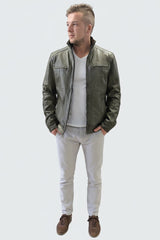 Kurze Lederjacke in Vintage Oliv