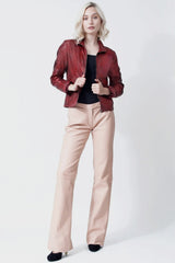 Kurze Damen Lederjacke im Washed-Look