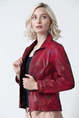 Kurze Damen Lederjacke im Washed-Look