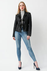 echte kurze Damen Lederjacke super leicht, schwarz, Reißverschluss