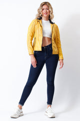 Kurze Damen Lederjacke antik Gelb aus Lammnappa mit Kapuze