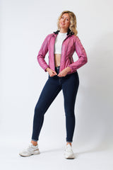 Kurze Damen Lederjacke antik Pink aus Lammnappa mit Kapuze