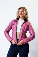 Kurze Damen Bikerstyle Lederjacke aus Lammnappa in Pink vintage Look