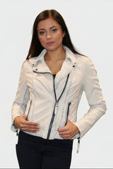 kurze Damen Lederjacke weiß Lammnappa