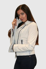 echte kurze Damen Lederjacke weiß Lammnappa, Motorrad-jacke