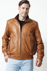 echtes Lammnappa Leder-Jacken Herren cognac