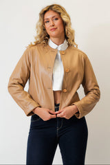 Kurzer Sommer Damen Lederbolero aus Lammnappa kragenlos in Honig