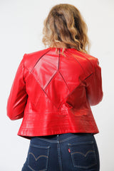 Kurzer Sommer Leder Bolero Rot aus super Lammnappa ohne Kragen